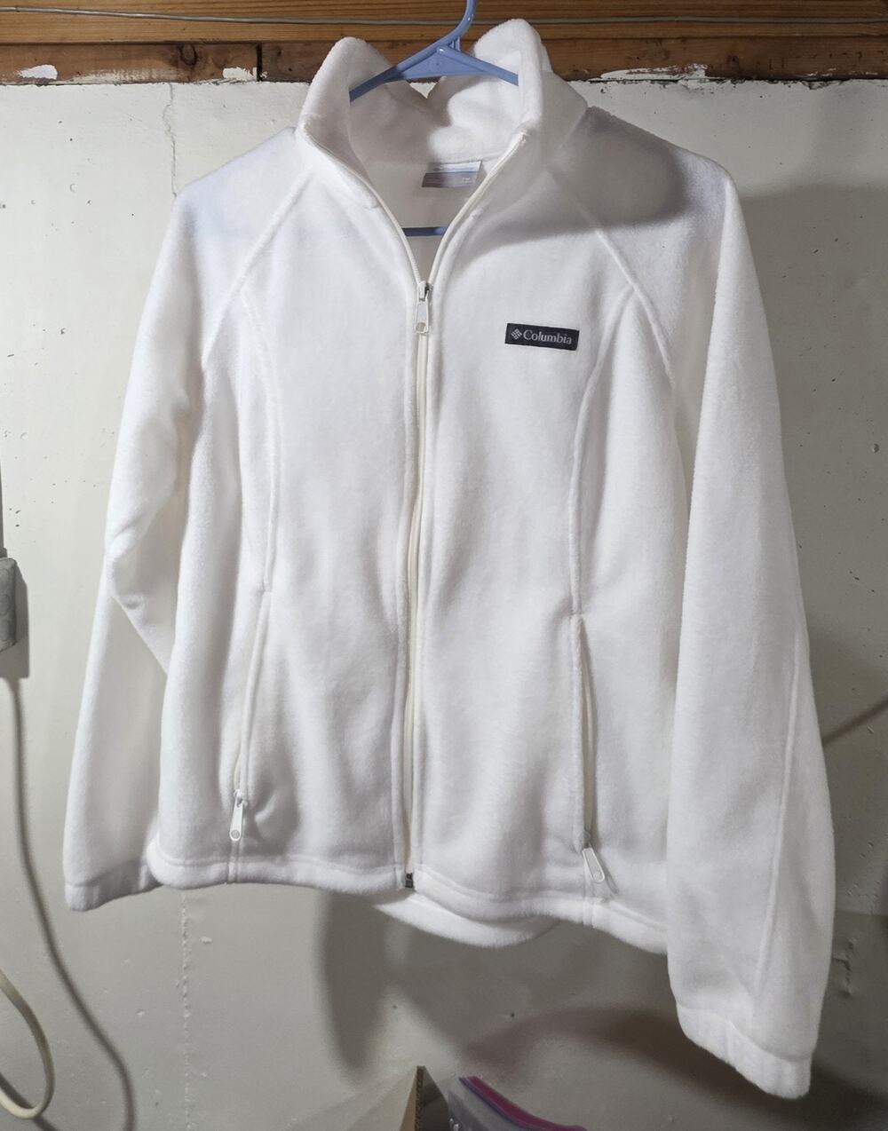 Columbia Womens White Full Zip Jacket Logo Accents Size PM Long Sleeve
